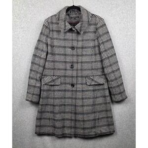 Preston & York Coat Womens 16 Black White Wool Blend Plaid Tweed Long Lined